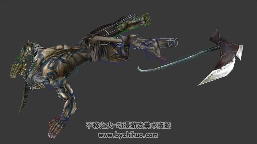 游戏角色恶魔斧手怪物3DMax模型 行走待机攻击受击死亡动作带绑定