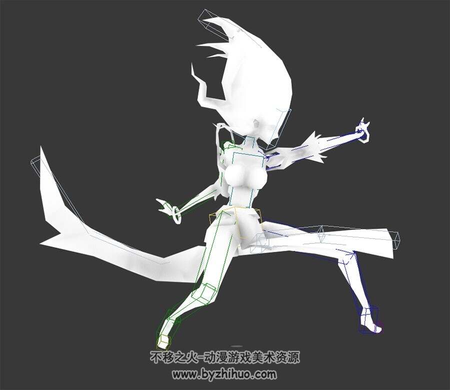 奇幻风游戏角色女妖精连续攻击与待机动作3DMax模型带绑定下载