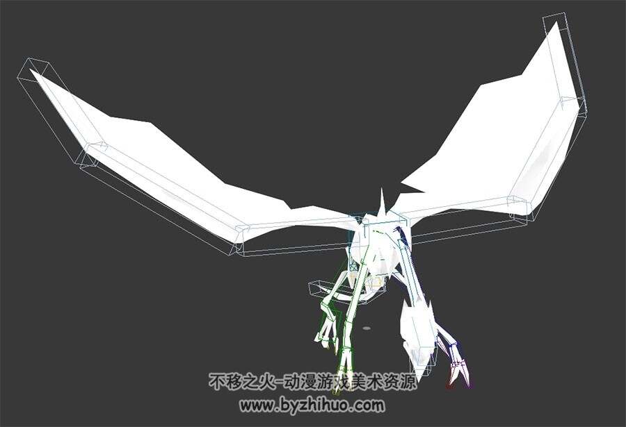 双翼骨龙白模全套动作3DMax模型下载