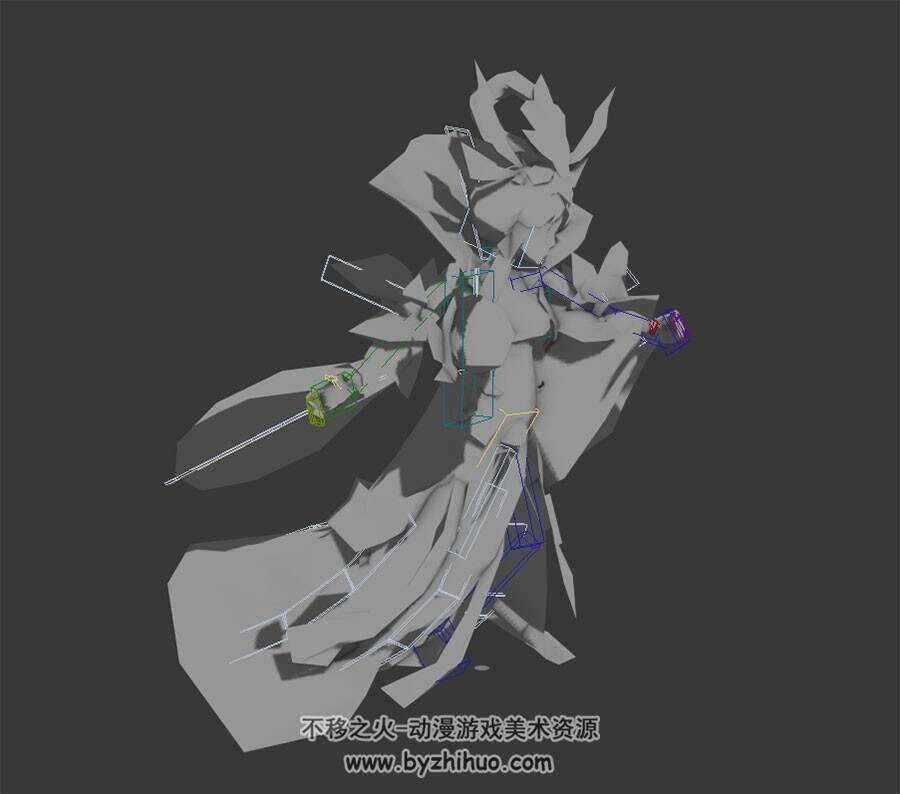 中式古装游戏仙子女3DMax模型带绑定全套动作下载