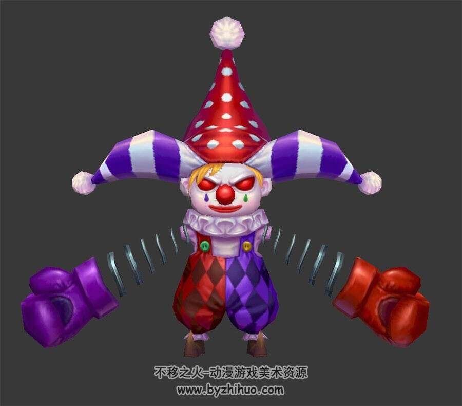 乐园小丑怪3DMax模型 全套动作带绑定下载