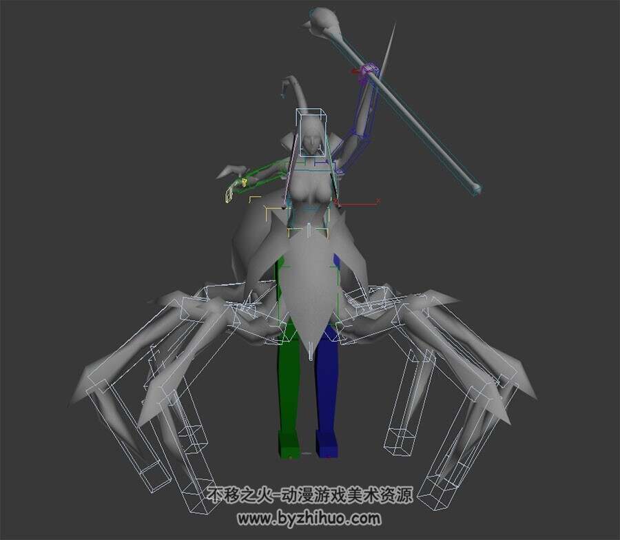 蜘蛛女波西塔纳站立行走被击死亡BIP动作3DMax模型下载