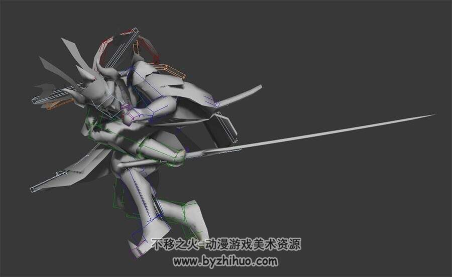 中式古装男子3DMax模型带骨骼下载 攻击待机动作