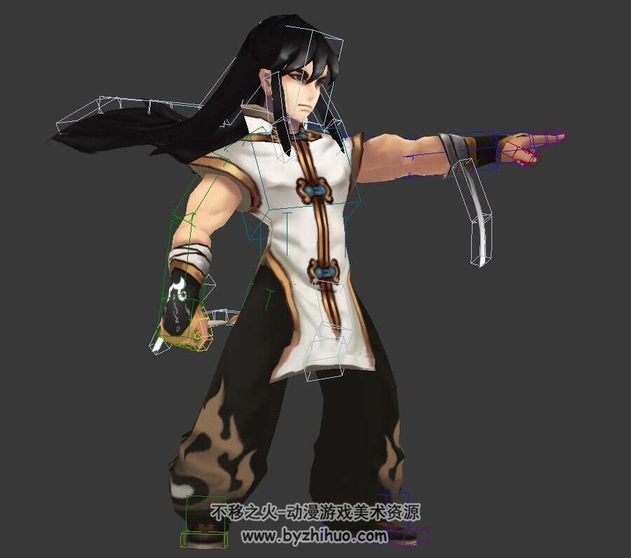 Q版中式古装武士武术大师休闲待机奔跑动作3DMax模型下载 带绑定
