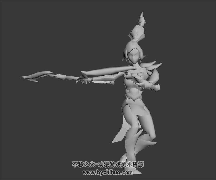 女性游戏角色双手持武器全套动作3DMax模型下载