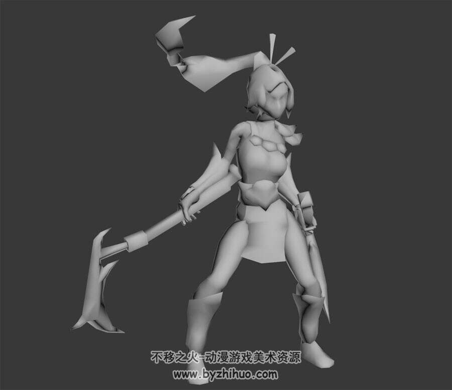 女性游戏角色双手持武器全套动作3DMax模型下载