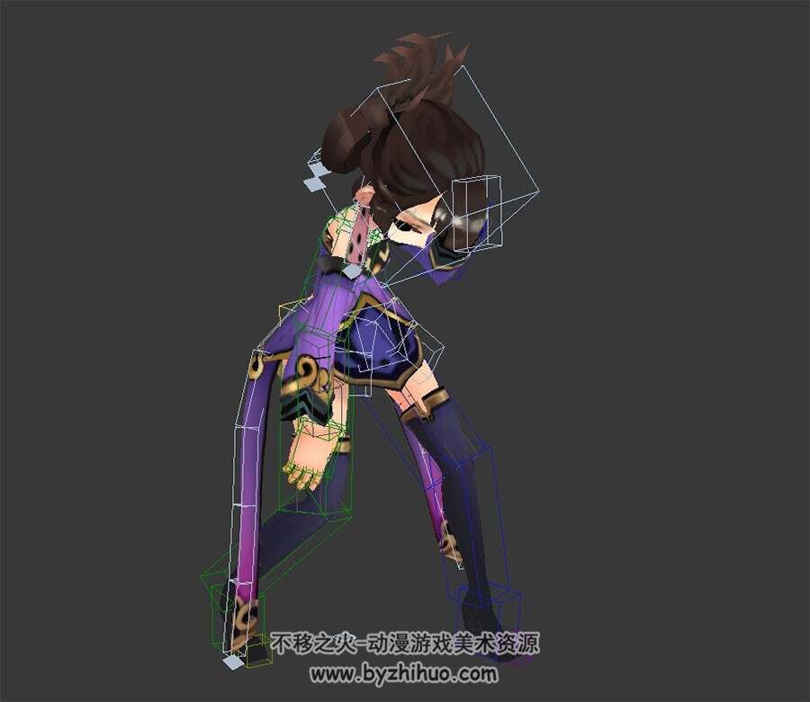 Q版中式仙侠古装 女法师全套动作带绑定3DMax模型下载