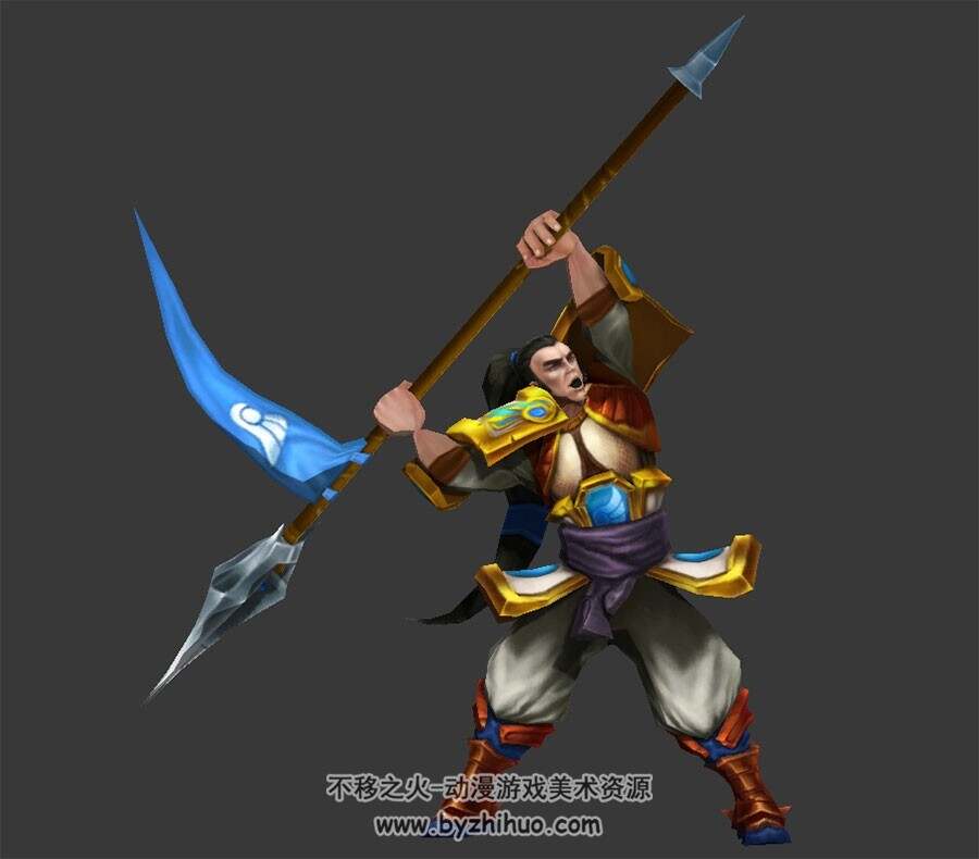 英雄联盟lol 游戏人物赵信全套动作3DMax模型下载 带骨骼