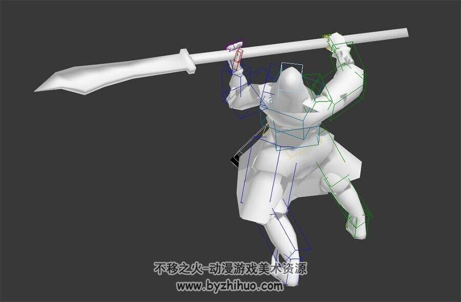 中式古装将士士兵耍大刀动作3DMax模型分享