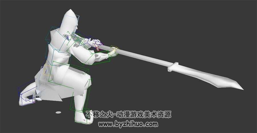 中式古装将士士兵耍大刀动作3DMax模型分享