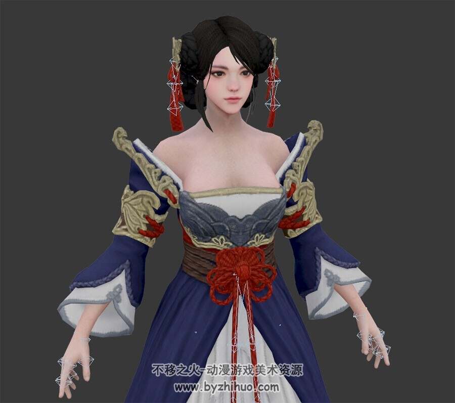 中式古装美女3D模型带绑定下载