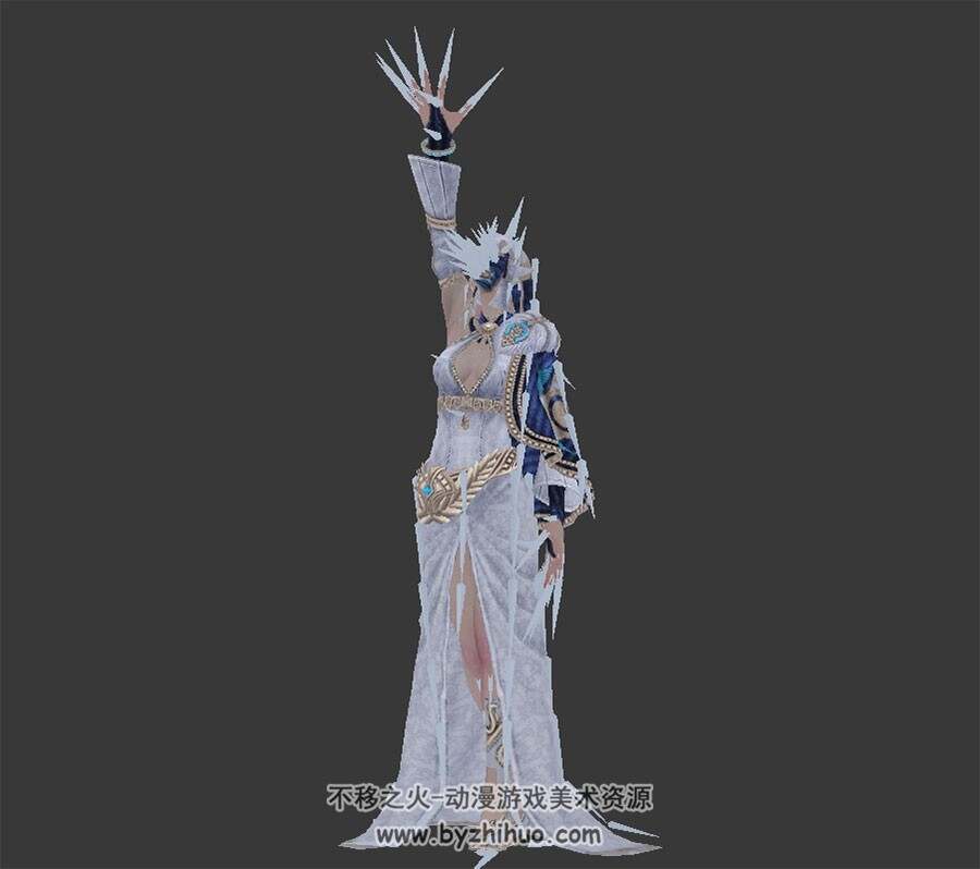 魔幻类游戏角色白衣女精灵3DMax模型 带骨骼待机动作下载