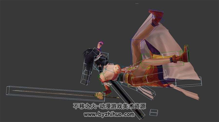 中式古装游戏人物女侠郭芙3DMax模型带绑定全套动作下载