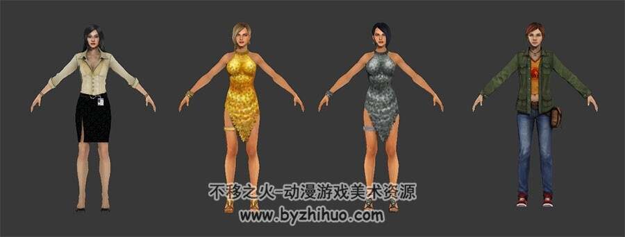 丧尸围城2人物3DMax模型 4位美女姐妹花角色分享下载