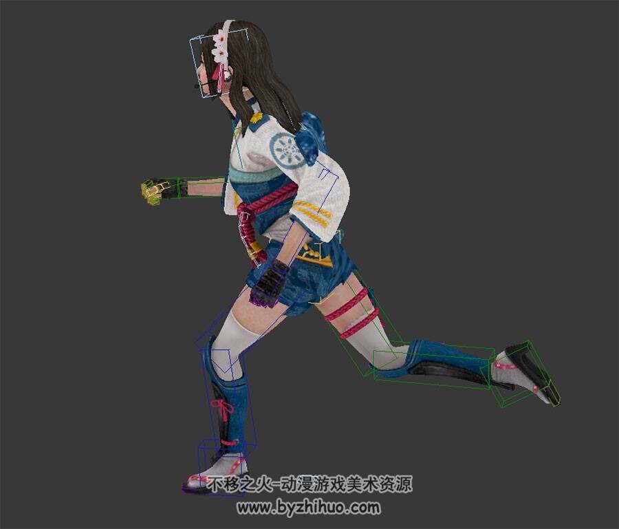 和服少女3DMax模型 奔跑行走动作带绑定下载