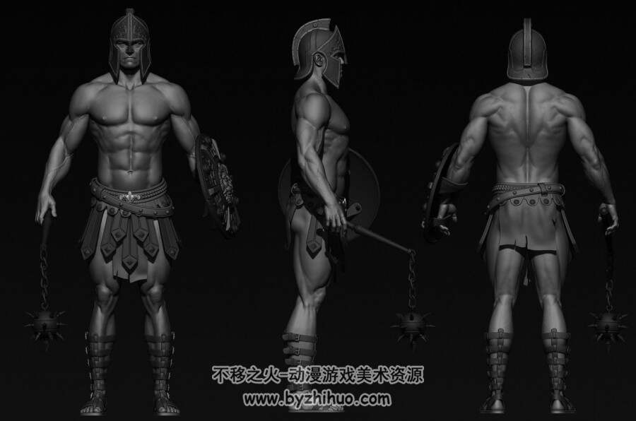 高品质罗马勇士战士3d模型四边面分享 含多种格式下载