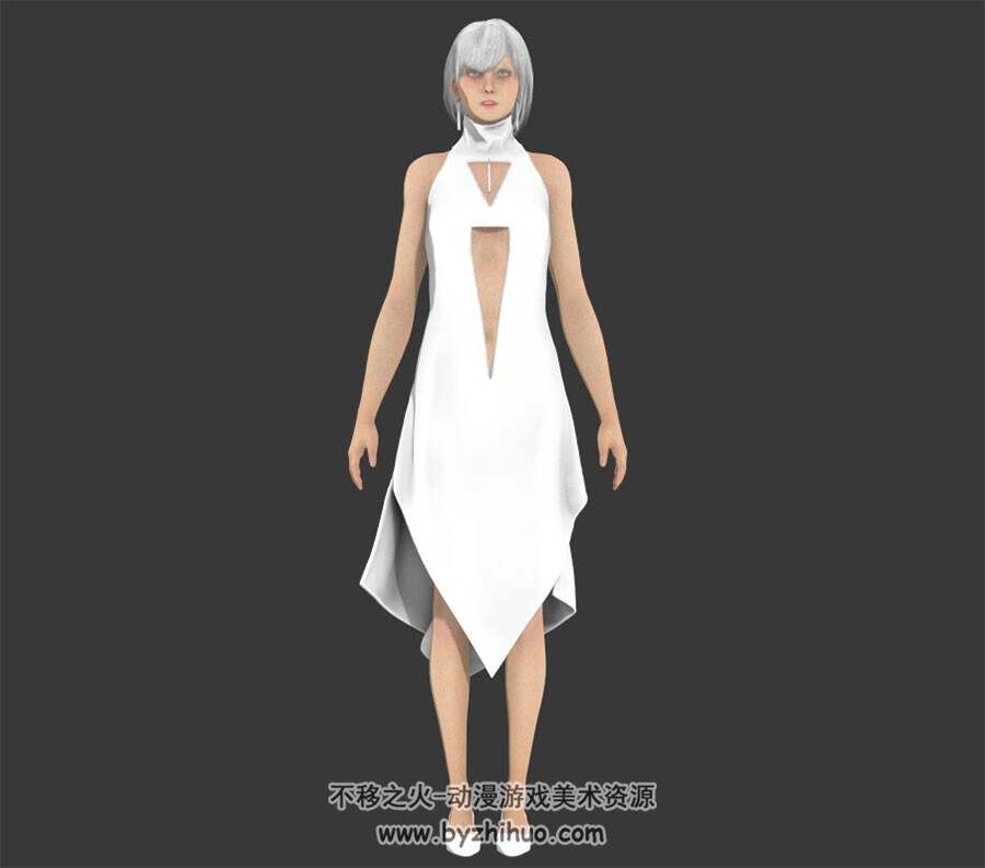 现代时尚白发女孩3DMax模型 四边面分享下载