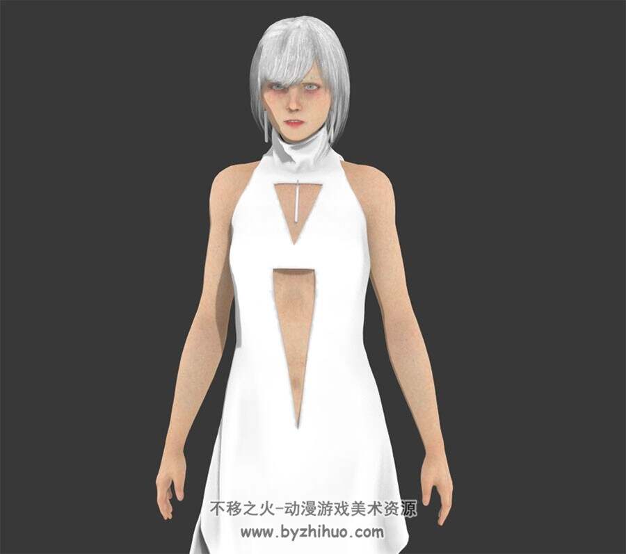 现代时尚白发女孩3DMax模型 四边面分享下载