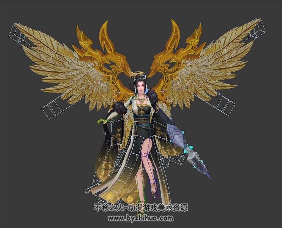 择天记游戏角色人物御姐3种进阶3DMax模型合集带绑定休闲待机动作下载