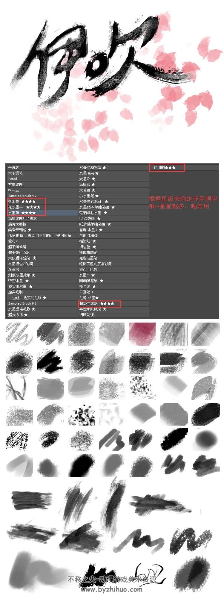 Photoshop 古风水墨笔刷仿伊吹五月伊吹鸡腿子水墨笔刷百度云下载 不移之火资源网