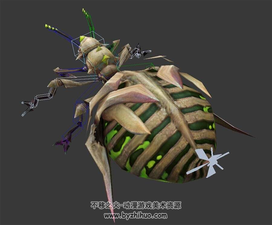 游戏动物蚁后3DMax模型下载 带骨骼绑定