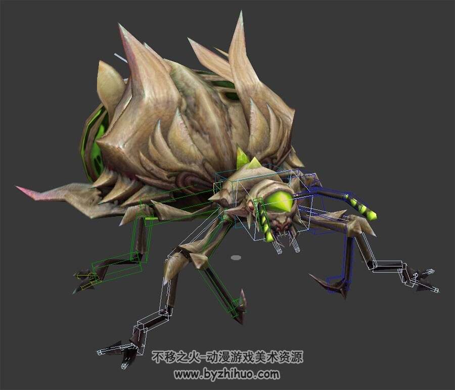游戏动物蚁后3DMax模型下载 带骨骼绑定