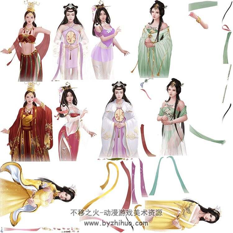 中式古装宫廷武侠类游戏人物角色png免扣立绘美术素材图包合集 1303P