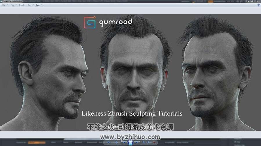 ZBRUSH 真实中年男性 逼真脸部细节纹理雕刻视频教程