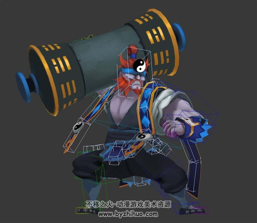 中式古装游戏锤子男3DMax模型带绑定行走攻击待机下载