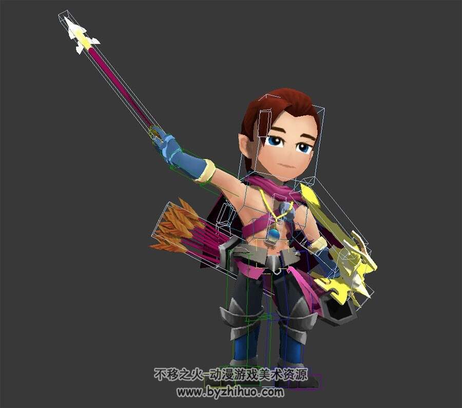 Q版 欧美古装弓箭手男子带绑定攻击动作3DMax模型下载