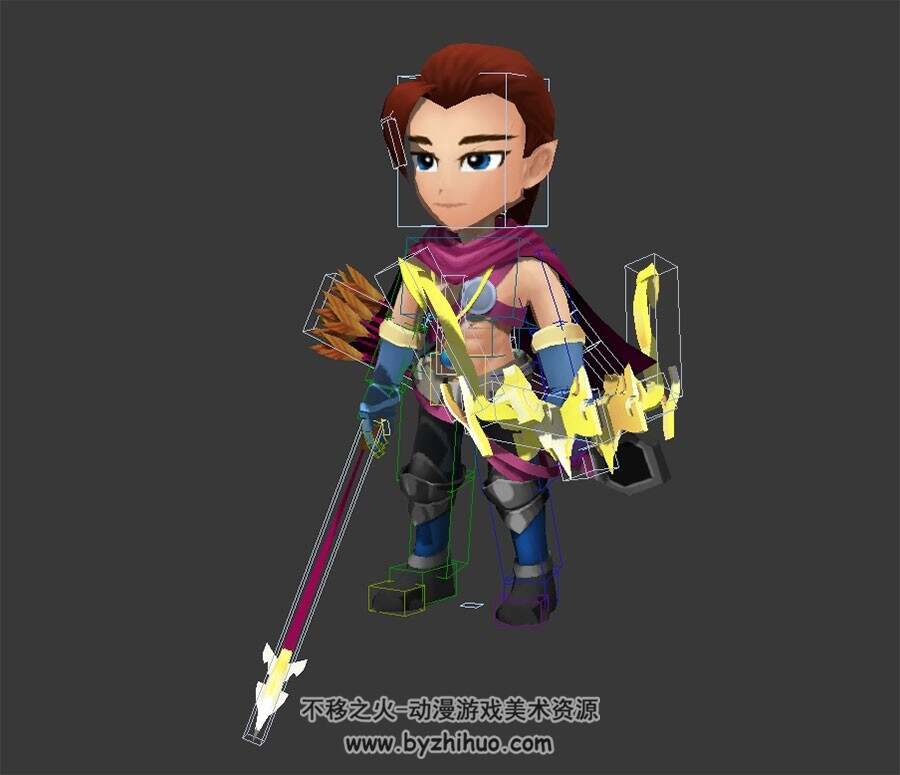 Q版 欧美古装弓箭手男子带绑定攻击动作3DMax模型下载