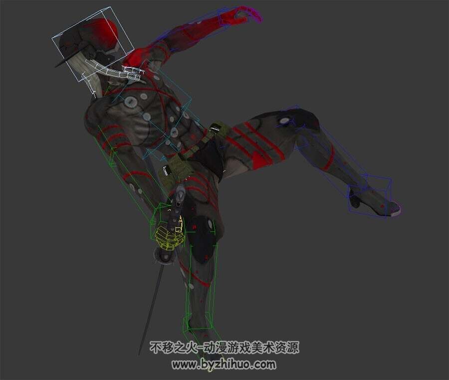 日式男武者带兵器攻击动作 含绑定3DMAX模型下载