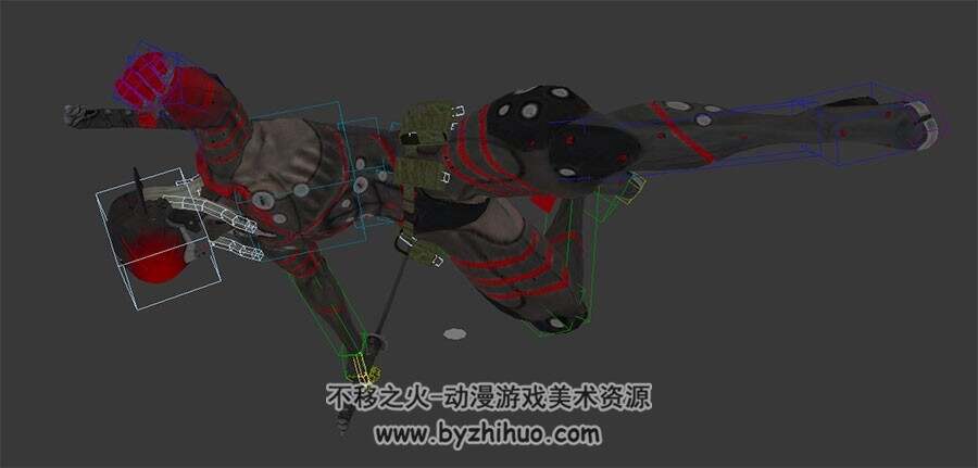 日式男武者带兵器攻击动作 含绑定3DMAX模型下载