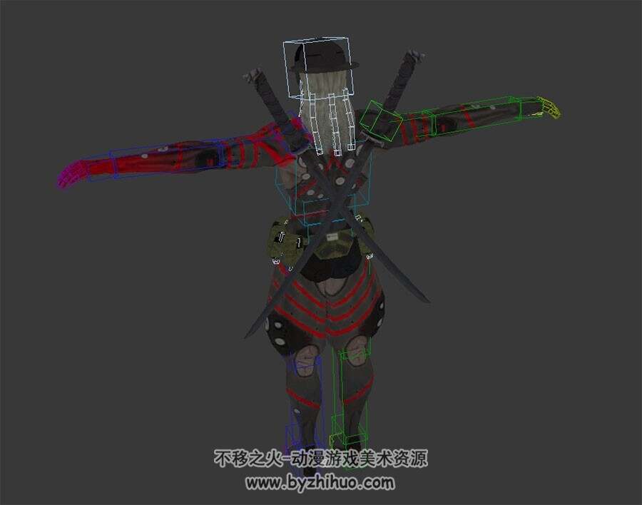 日式男武者带兵器攻击动作 含绑定3DMAX模型下载