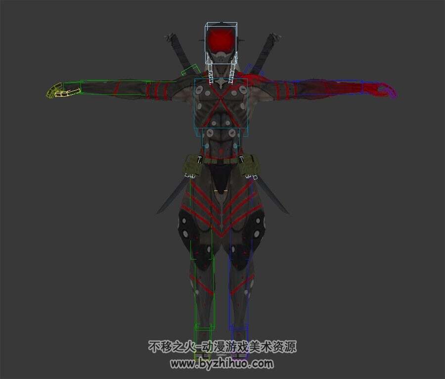日式男武者带兵器攻击动作 含绑定3DMAX模型下载