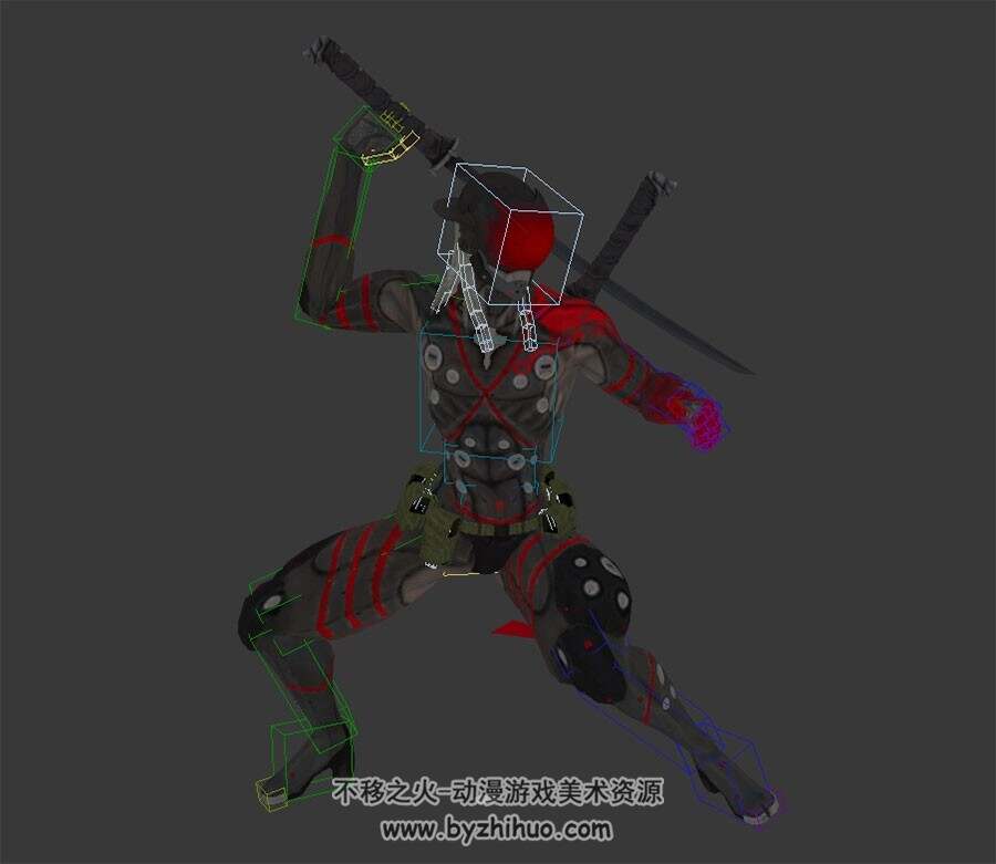 日式男武者带兵器攻击动作 含绑定3DMAX模型下载
