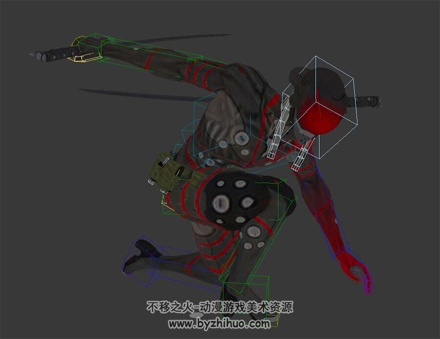 日式男武者带兵器攻击动作 含绑定3DMAX模型下载