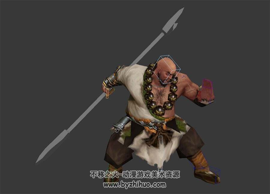 武侠类游戏npc人物山寨头领3DMax模型带绑定全套动作下载