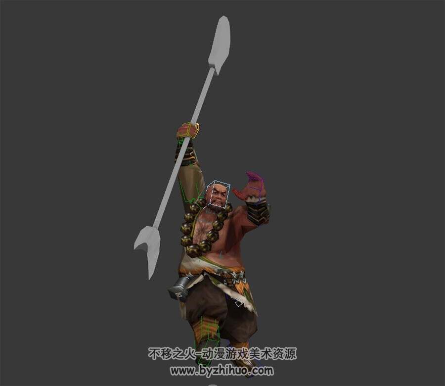 武侠类游戏npc人物山寨头领3DMax模型带绑定全套动作下载