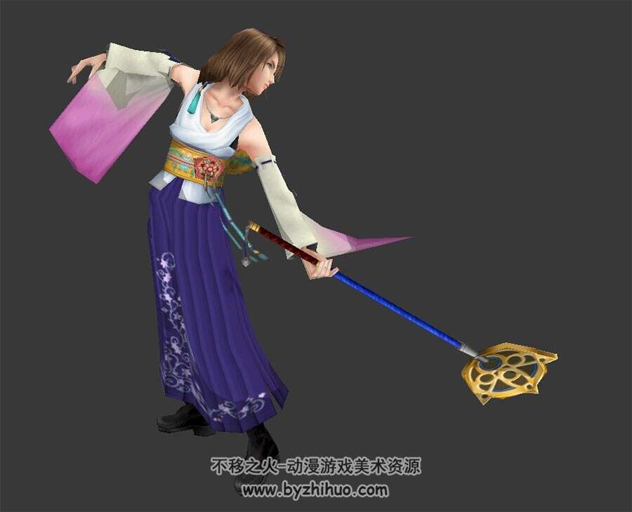 游戏经典角色尤娜3DMax模型下载 带骨骼全套动作分享