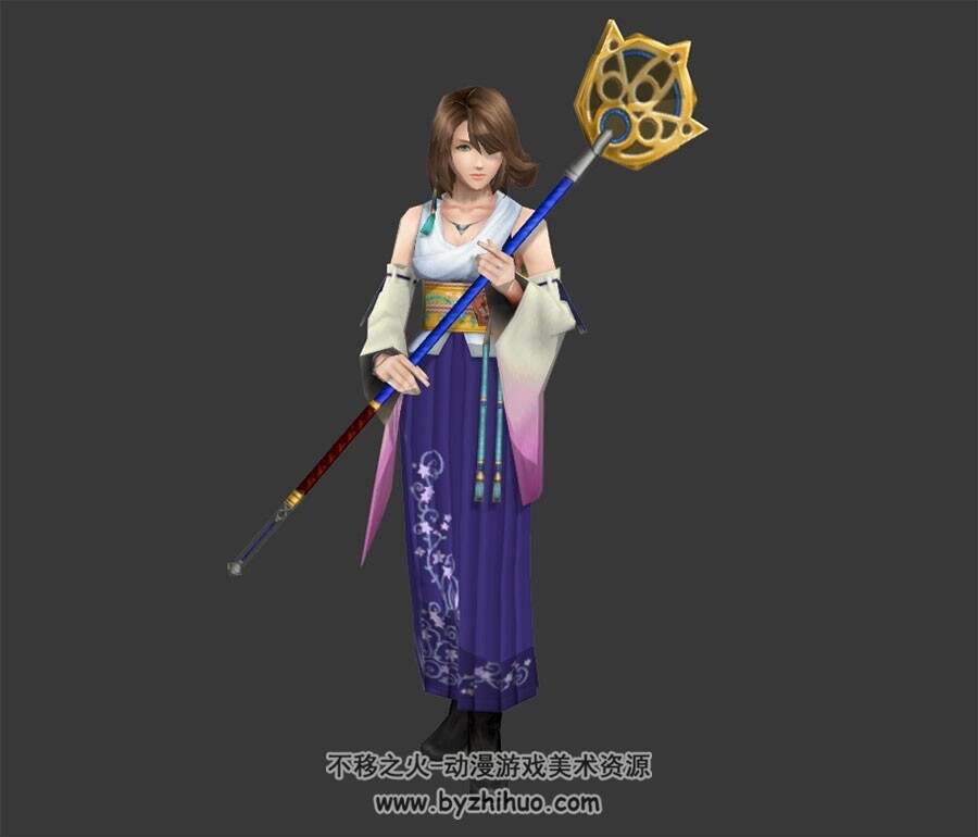 游戏经典角色尤娜3DMax模型下载 带骨骼全套动作分享