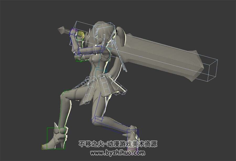 游戏角色重剑重力表现动作参考3DMax模型带绑定下载