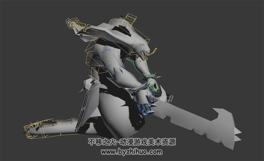 玄幻类游戏怪物妖怪蟒人战士3DMax模型带绑定全套动作下载