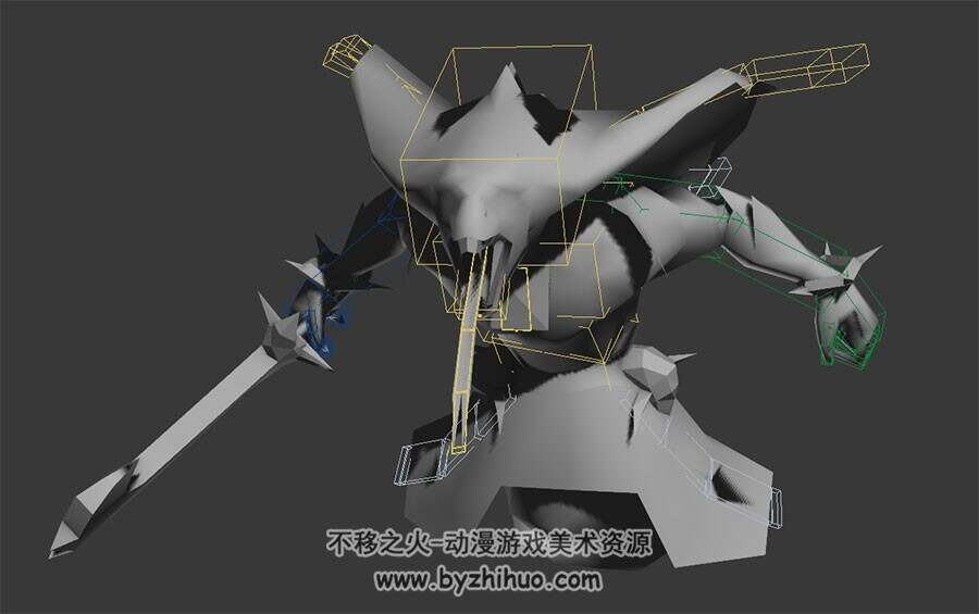 玄幻类游戏怪物妖怪蟒人战士3DMax模型带绑定全套动作下载