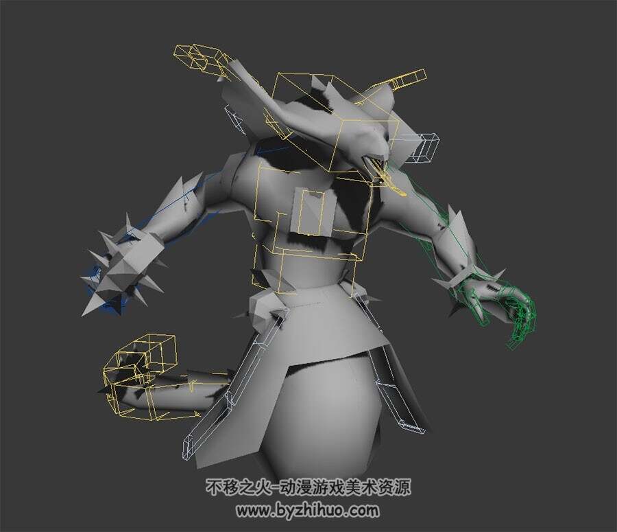 玄幻类游戏怪物妖怪蟒人战士3DMax模型带绑定全套动作下载