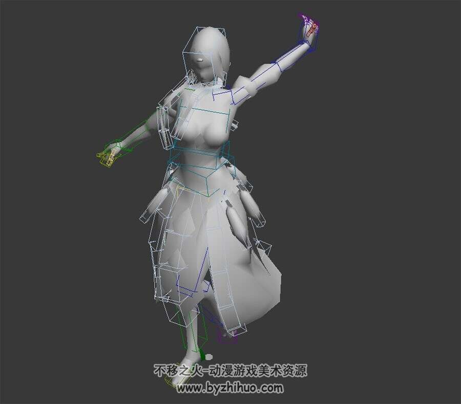 魔幻风游戏角色人物女性悬浮法师3DMax模型带绑定全套动作下载