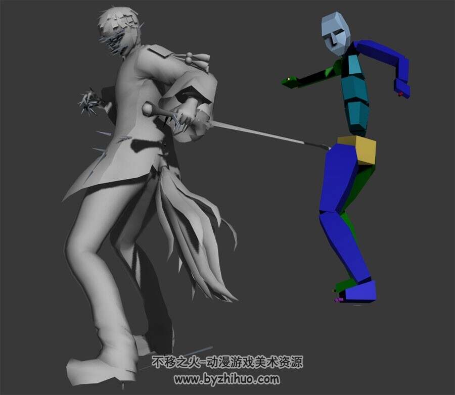 一套舞剑动作3DMax白模分享下载