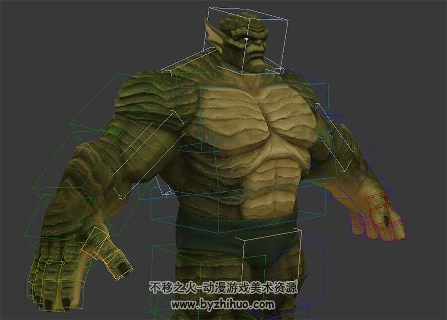 游戏生物绿皮怪物妖怪3DMax模型下载 带绑定