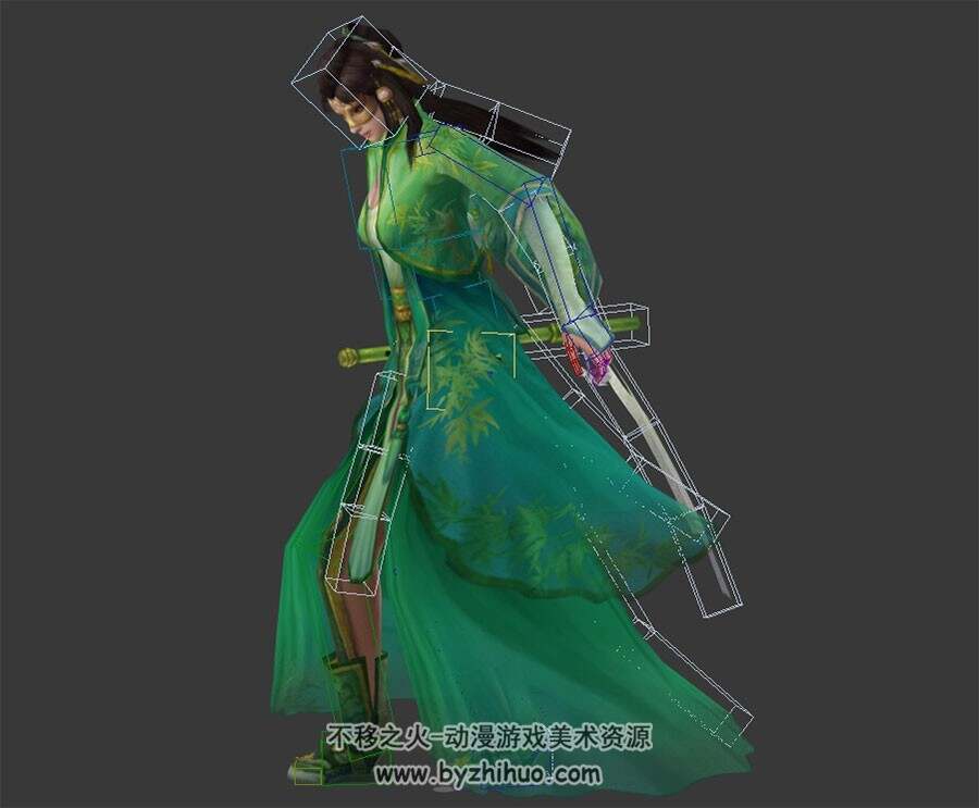 金庸群侠传武侠游戏角色人物程英女NPC3DMax模型下载带绑定全套动作
