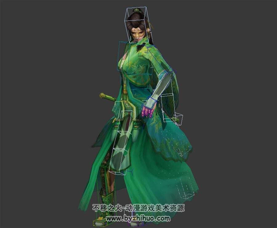 金庸群侠传武侠游戏角色人物程英女NPC3DMax模型下载带绑定全套动作